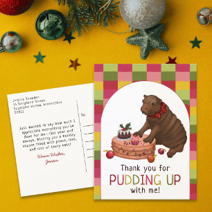 Niedliches Hippo und Pudding Funny Christmas Danke Feiertagspostkarte