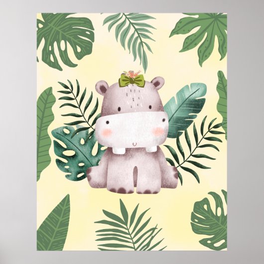 Niedliches Hippopotamus Jungle Safari Kinderzimmer Poster (Vorne)