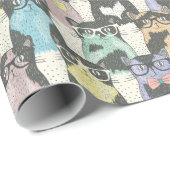 Niedliches Hipster-Katzen-Muster Geschenkpapier (Rolleneckpunkt)