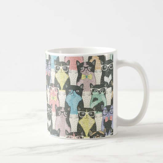 Niedliches Hipster-Katzen-Muster Kaffeetasse (Rechts)
