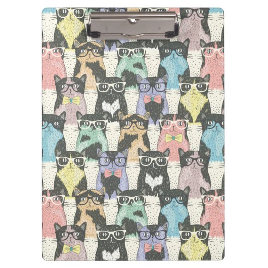 Niedliches Hipster-Katzen-Muster Klemmbrett (Vorderseite)