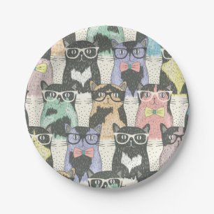 Niedliches Hipster-Katzen-Muster Pappteller