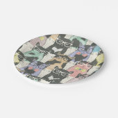 Niedliches Hipster-Katzen-Muster Pappteller (Schrägansicht)