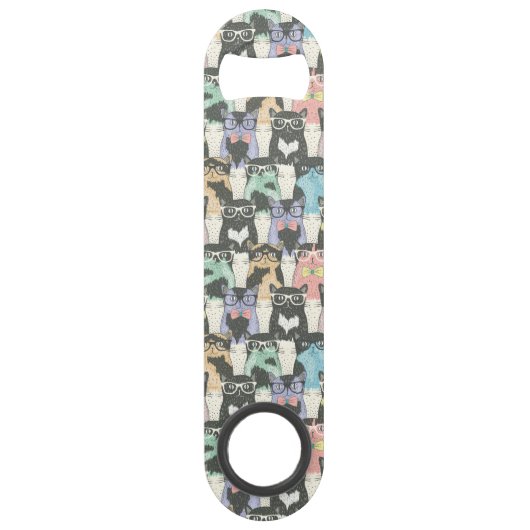 Niedliches Hipster-Katzen-Muster Speedflaschenöffner (Vorderseite)