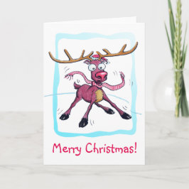 Niedliches Hirsch auf Eis Sonnige Weihnachtsfeiert Feiertagskarte