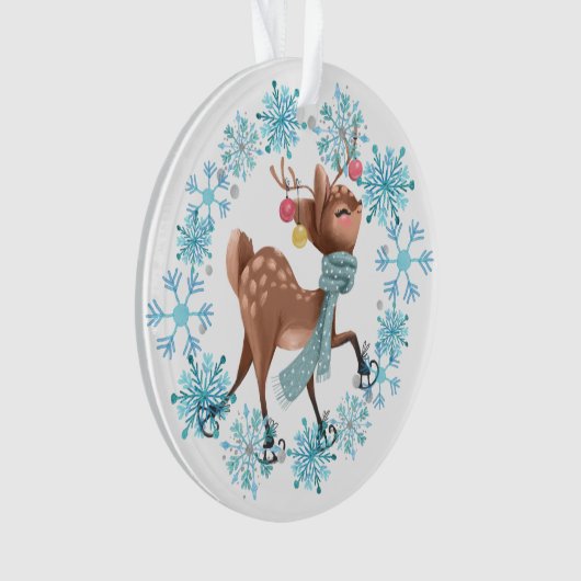 Niedliches Hirsch auf Skaten Snowflake Wreath Ornament (Vorderseite)