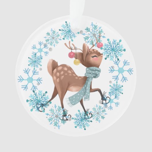 Niedliches Hirsch auf Skaten Snowflake Wreath Ornament (Vorderseite)