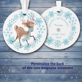 Niedliches Hirsch auf Skaten Snowflake Wreath Ornament
