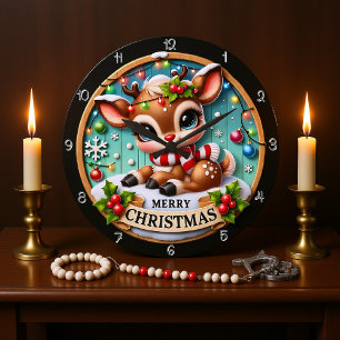 Niedliches Hirsch Frohe Weihnachtsgrafik Große Wanduhr