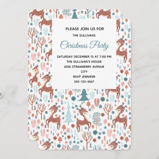 Niedliches Hirsch im Party Whimsical Forest Patter Einladung (Vorne/Hinten)