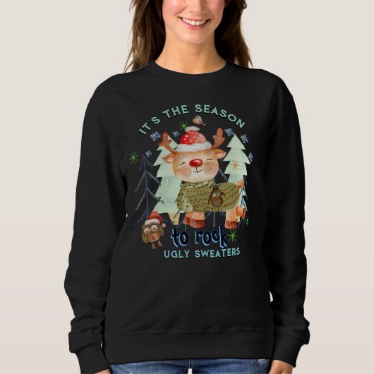 Niedliches Hirsch im Ugly Sweater Dark Sweatshirt (Vorderseite)