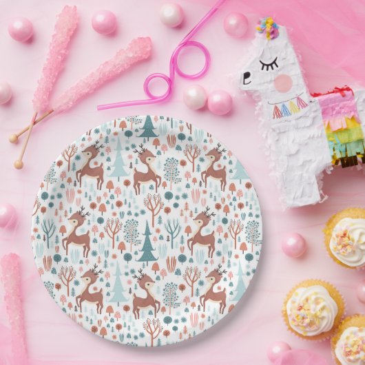 Niedliches Hirsch im Whimsikwaldmuster Pappteller (Party)