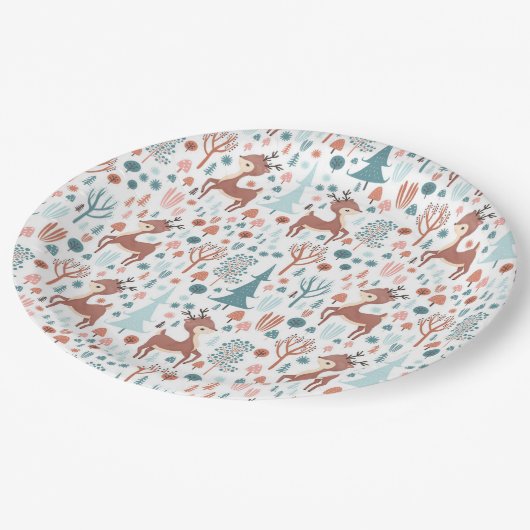 Niedliches Hirsch im Whimsikwaldmuster Pappteller (Schrägansicht)
