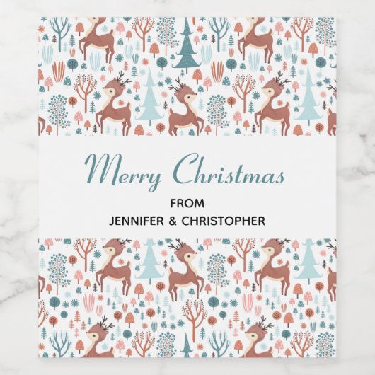 Niedliches Hirsch im Whimsikwaldmuster Weinetikett (Einzelnes Label)