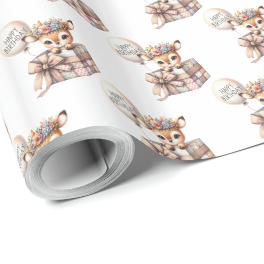 Niedliches Hirsch in der Geschenkboxen überrascht Geschenkpapier (Rolleneckpunkt)