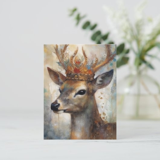 Niedliches Hirsch in einer Krone Postkarte (Stehend Vorderseite)