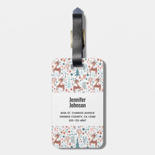 Niedliches Hirsch in Whimsical Forest Pattern Mono Gepäckanhänger (Rückseite vertikal)