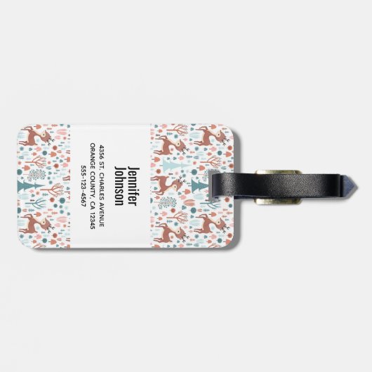Niedliches Hirsch in Whimsical Forest Pattern Mono Gepäckanhänger (Rückseite horizontal)