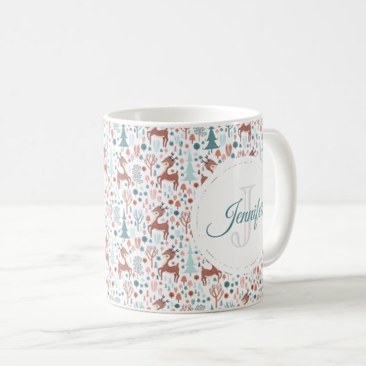 Niedliches Hirsch in Whimsical Forest Pattern Mono Kaffeetasse (VorderseiteRechts)