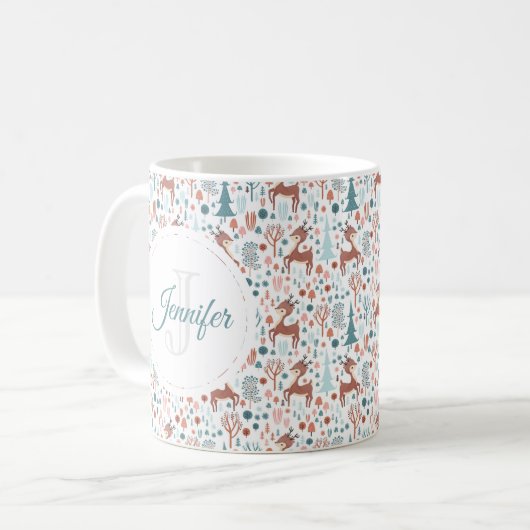 Niedliches Hirsch in Whimsical Forest Pattern Mono Kaffeetasse (Vorderseite Links)
