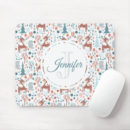 Niedliches Hirsch in Whimsical Forest Pattern Mono Mousepad (Mit Mouse)