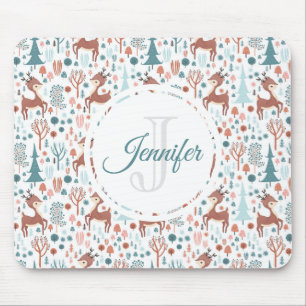 Niedliches Hirsch in Whimsical Forest Pattern Mono Mousepad