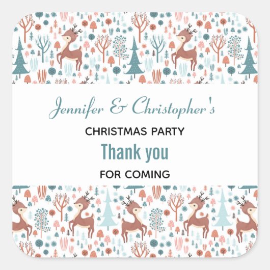 Niedliches Hirsch in Whimsical Forest Pattern Viel Quadratischer Aufkleber (Vorderseite)