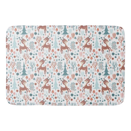 Niedliches Hirsch in Whimsical Forest Pattern Weih Badematte (Vorderseite)
