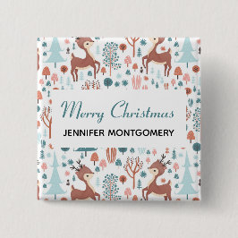 Niedliches Hirsch in Whimsical Forest Pattern Weih Button