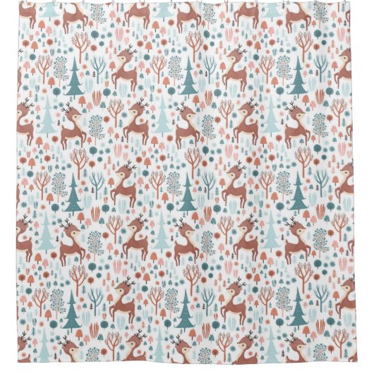 Niedliches Hirsch in Whimsical Forest Pattern Weih Duschvorhang (Vorderseite)
