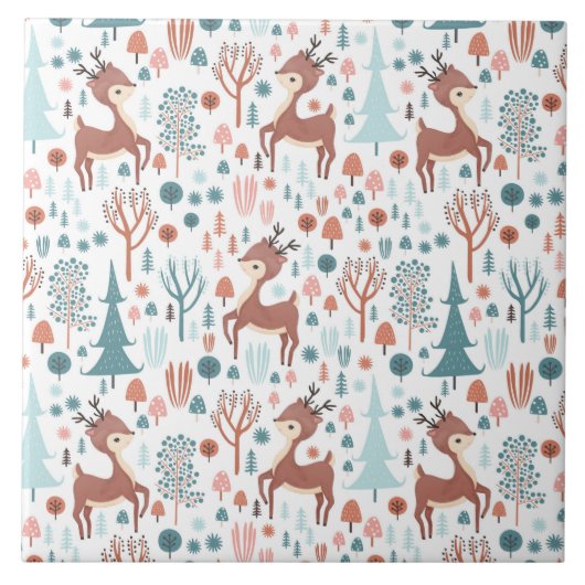 Niedliches Hirsch in Whimsical Forest Pattern Weih Fliese (Vorderseite)
