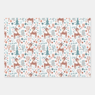 Niedliches Hirsch in Whimsical Forest Pattern Weih Geschenkpapier Set