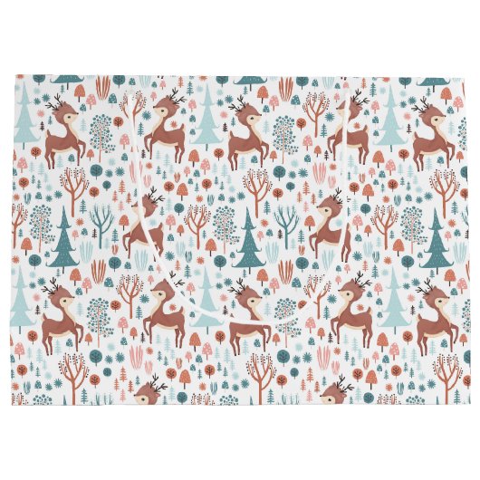 Niedliches Hirsch in Whimsical Forest Pattern Weih Große Geschenktüte (Rückseite)