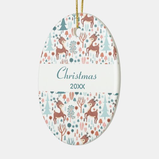 Niedliches Hirsch in Whimsical Forest Pattern Weih Keramik Ornament (Links)