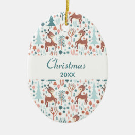 Niedliches Hirsch in Whimsical Forest Pattern Weih Keramik Ornament