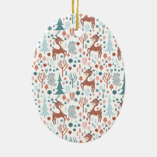 Niedliches Hirsch in Whimsical Forest Pattern Weih Keramik Ornament (Hinten)