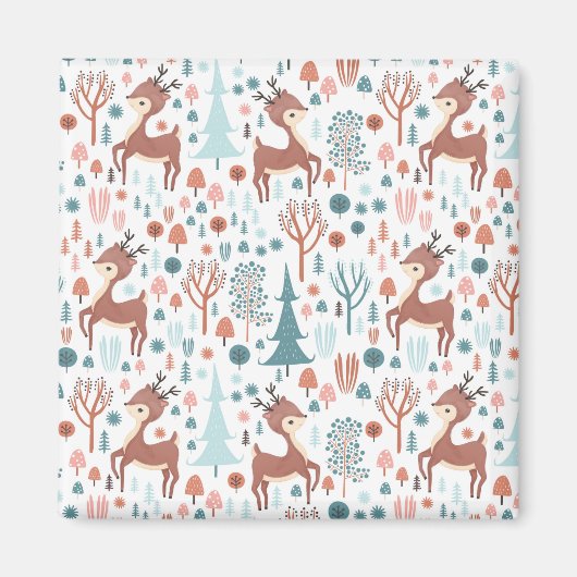 Niedliches Hirsch in Whimsical Forest Pattern Weih Magnet (Vorne)