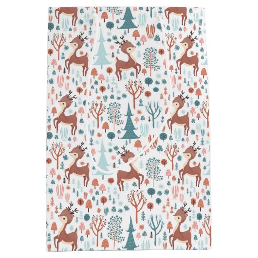 Niedliches Hirsch in Whimsical Forest Pattern Weih Mittlere Geschenktüte (Vorderseite)