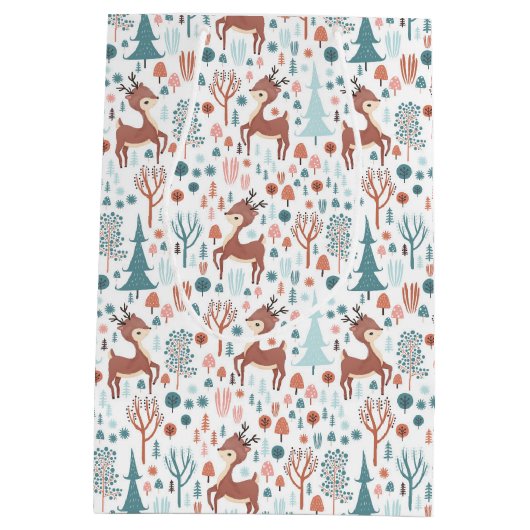 Niedliches Hirsch in Whimsical Forest Pattern Weih Mittlere Geschenktüte (Rückseite)
