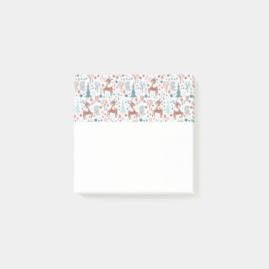 Niedliches Hirsch in Whimsical Forest Pattern Weih Post-it Klebezettel (Vorderseite)