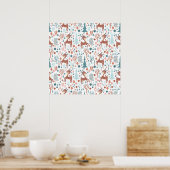 Niedliches Hirsch in Whimsical Forest Pattern Weih Poster (Küche)