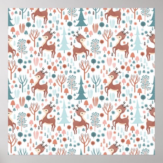 Niedliches Hirsch in Whimsical Forest Pattern Weih Poster (Vorne)