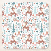 Niedliches Hirsch in Whimsical Forest Pattern Weih Rechteckiger Pappuntersetzer (Vorderseite)
