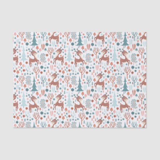 Niedliches Hirsch in Whimsical Forest Pattern Weih Seidenpapier (Vorderseite)