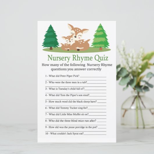 Niedliches Hirsch Kinderzimmer Rhyme Quiz Kinderdu (Stehend Vorderseite)
