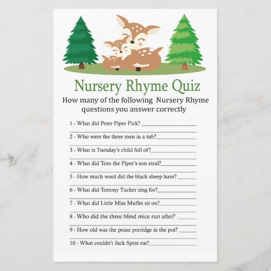 Niedliches Hirsch Kinderzimmer Rhyme Quiz Kinderdu (Vorderseite)