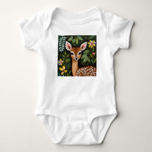 Niedliches Hirsch mit Blätter und Blume Baby Strampler