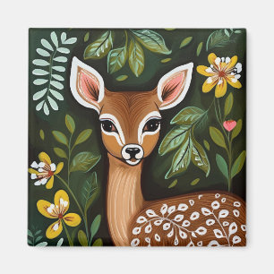 Niedliches Hirsch mit Blätter und Blume Magnet