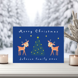 Niedliches Hirsch mit Christbaum und Sternen Karte