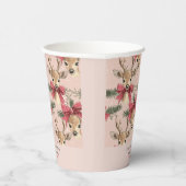 Niedliches Hirsch mit Rotem Bow | Rosa Weihnachten Pappbecher (Rechts)